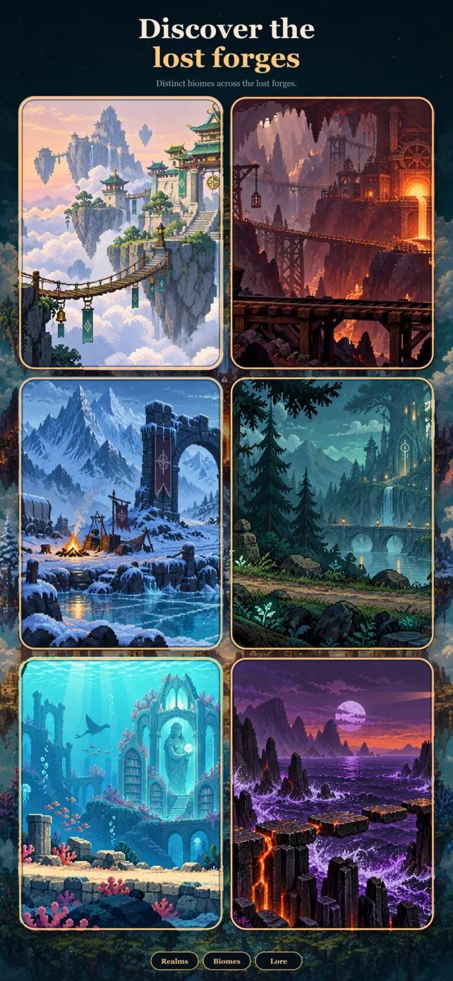 Distinct biomes across the lost forges.